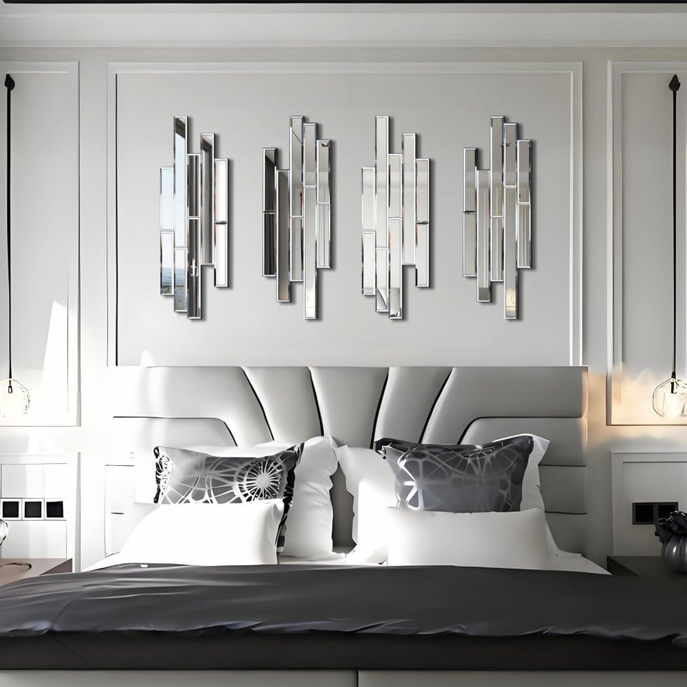 Artisan Set of 4 Silver Beveled Wall Decor Mirrors - 24x8 Inch Each, Creative...
