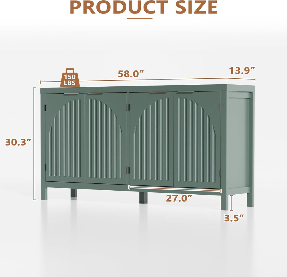 Fluted Sideboard Buffet Cabinet with Storage, 58" Mid Century Modern Acc...