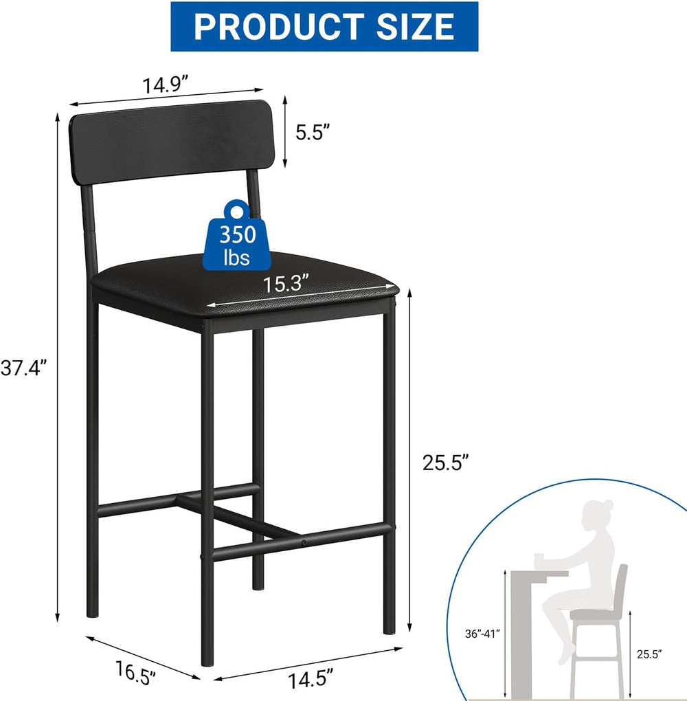 GarveeHome Bar Stools Set of 2, Upholstered Counter Height Bar Stools with Ba...