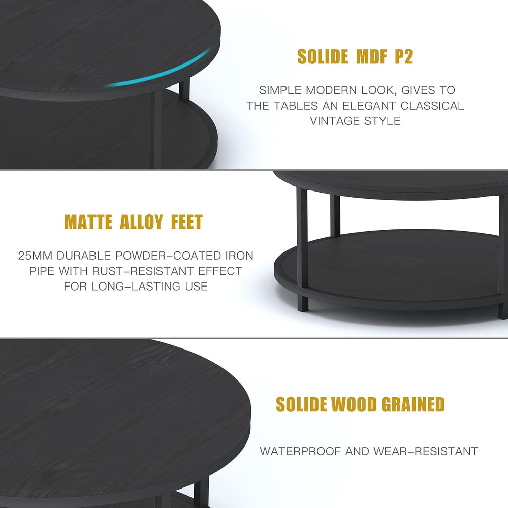 NSdirect Round Coffee Table, 36" Rustic Wooden Surface Top & Sturdy ...