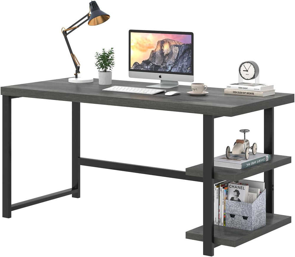 EXCEFUR Industrial Computer Desk, Home Office Desk with Storage Shelves, Wood...