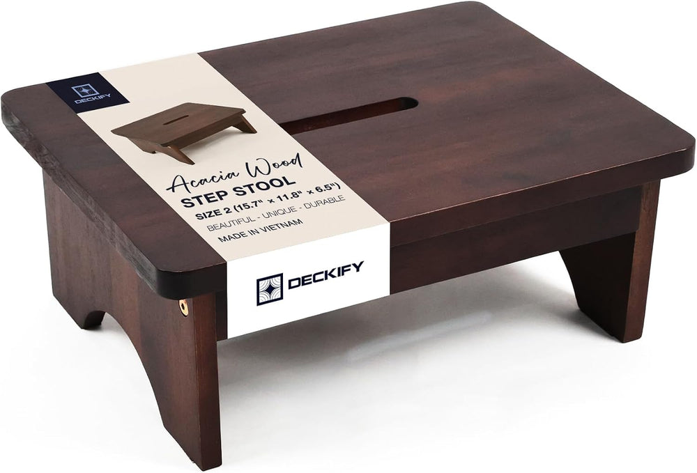 Wooden Step Stool for Adults, Non-Slip, Rich Walnut, 6.5 Inch