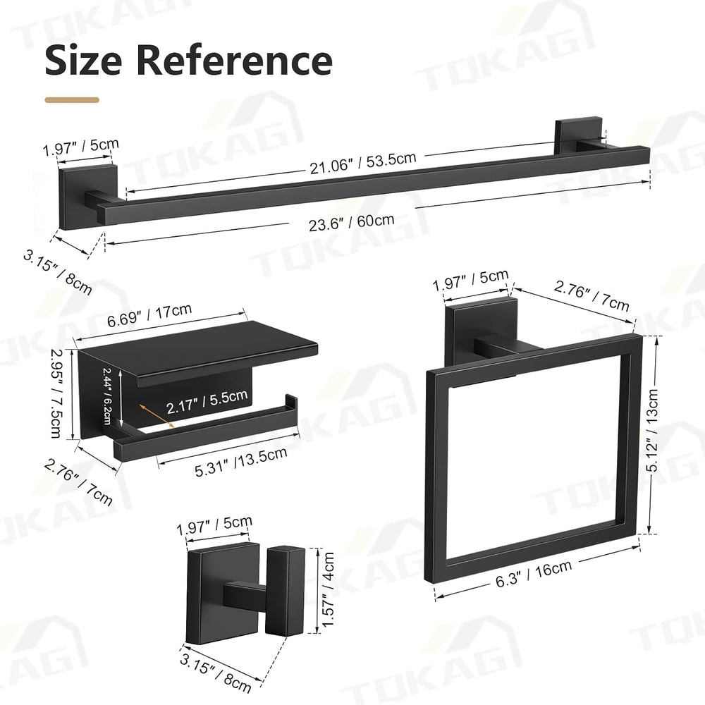 TQKAG 5-Pieces Matte Black Bathroom Hardware Accessories Set 23.6" SUS30...