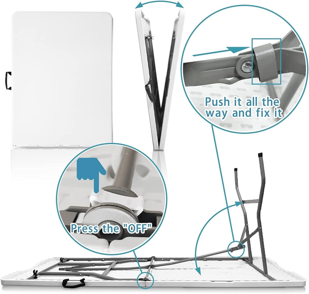 6FT Folding Table, Fold-in-Half Portable Plastic Table, White
