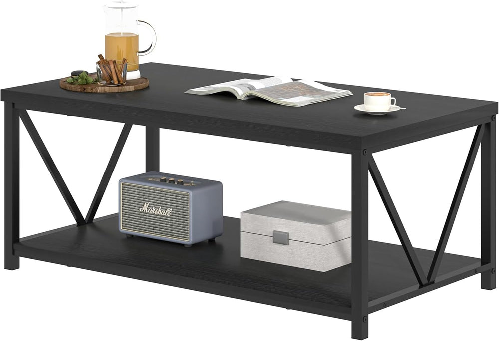 EXCEFUR Small Coffee Table, Modern Living Room Tables with Storage Shelf, Rus...
