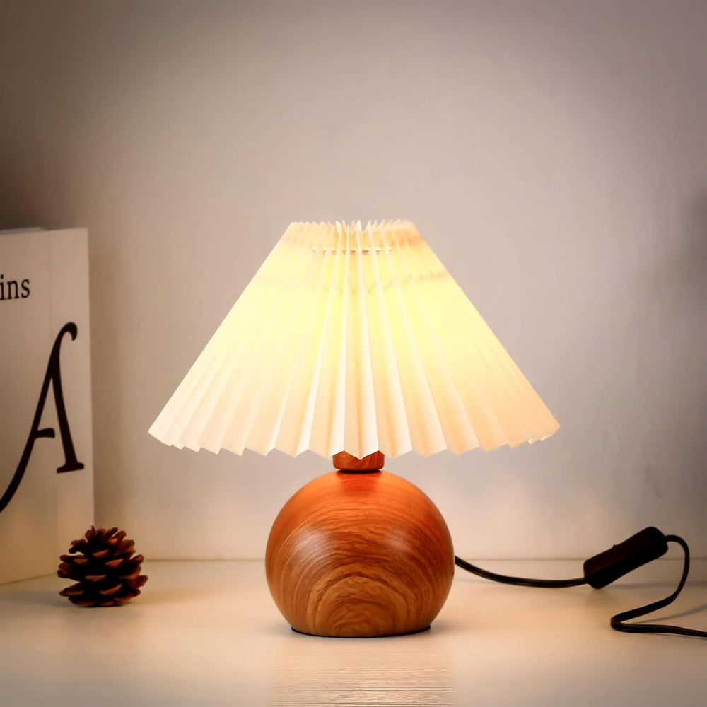 KUNJOULAM Cute Small Pleated Lamp, Modern Bedside Nightstand Light with Beige...
