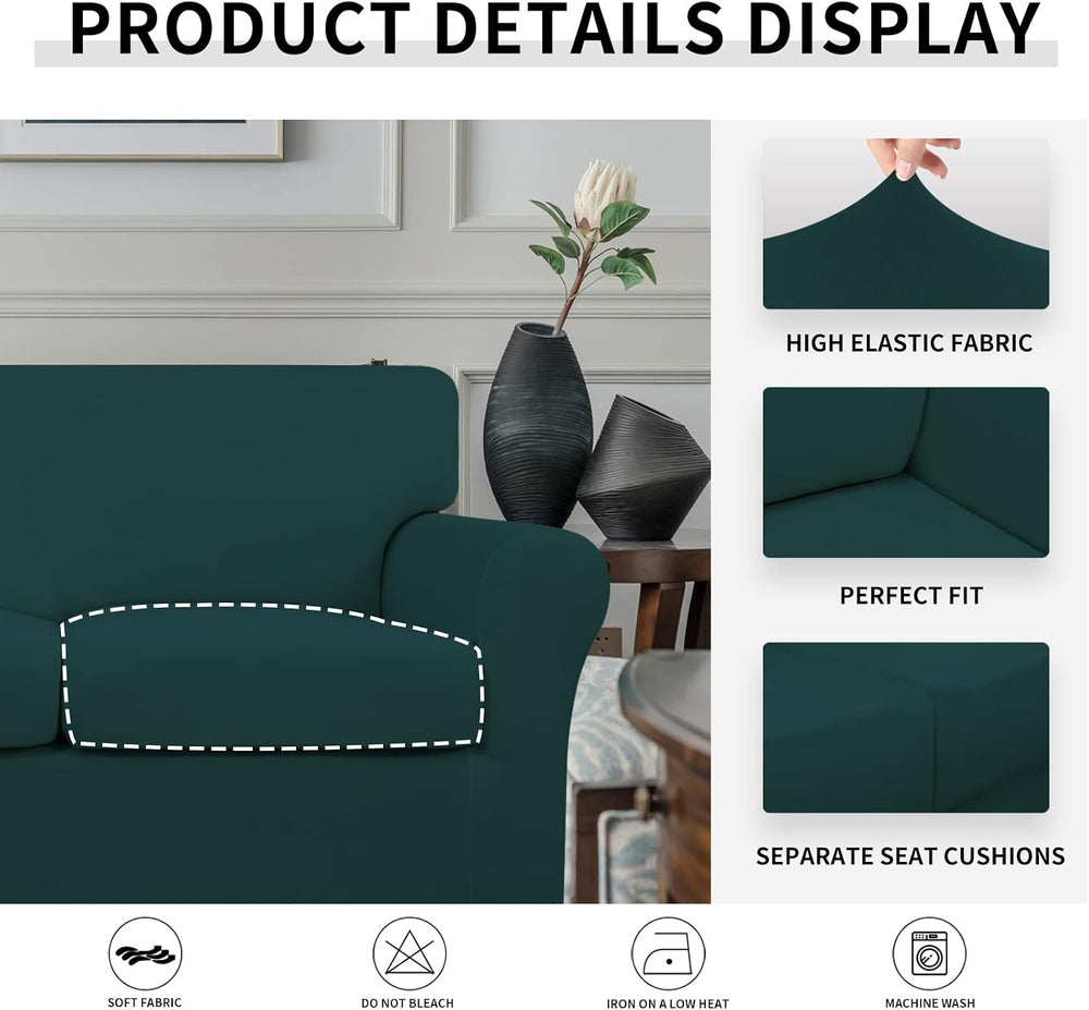 Easy-Going 3 Pieces Stretch Loveseat Couch Cover for 2 Cushion Washable
