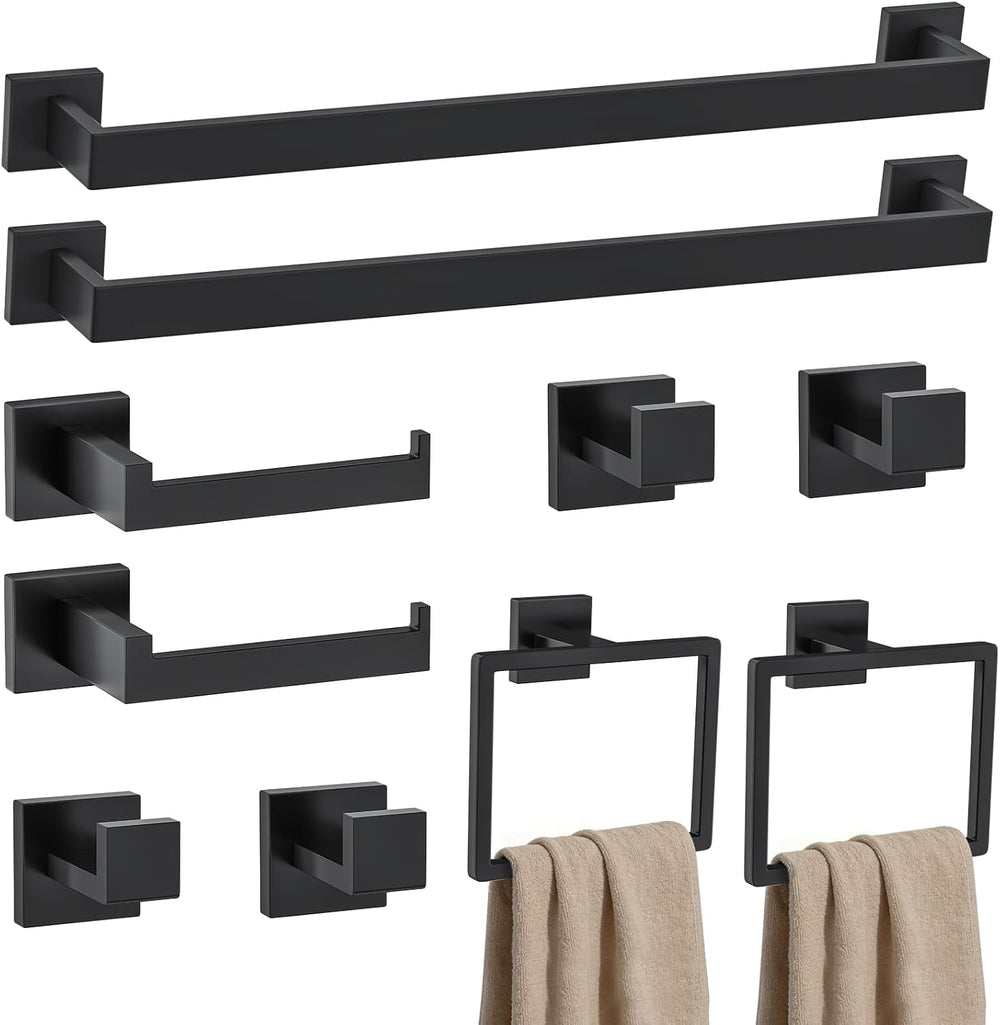 10-Piece Black Bathroom Hardware Set Towel Bar Set for Bathroom 23.6 inch