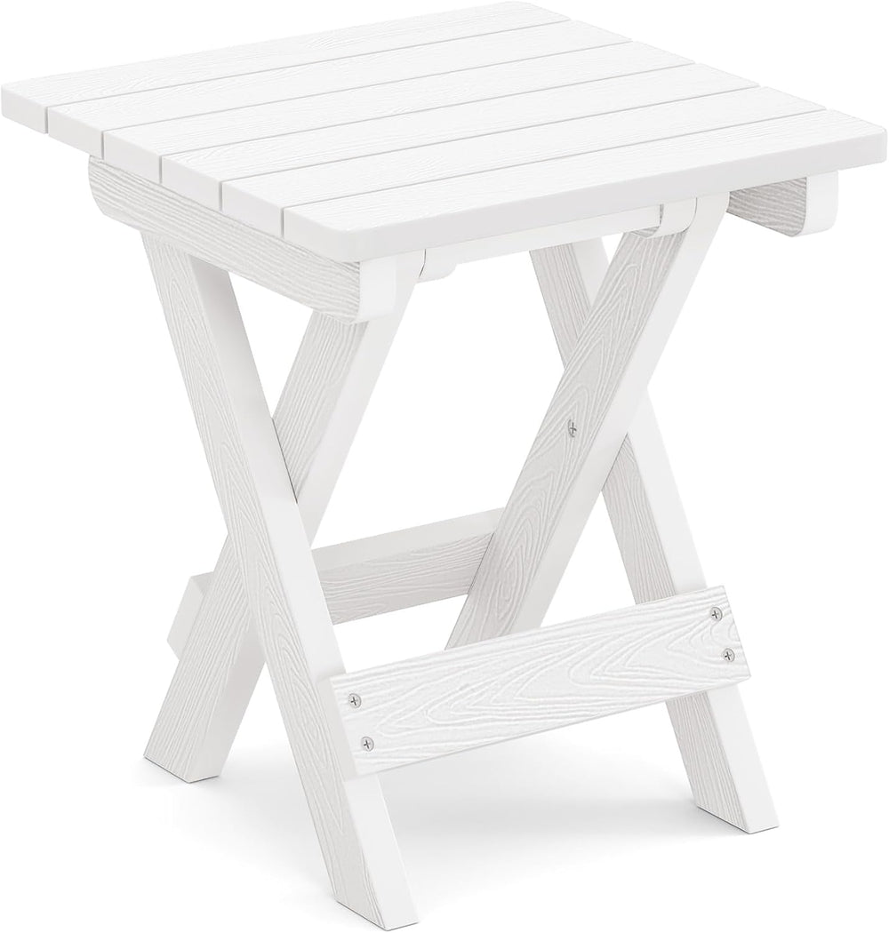 LUE BONA Small Outdoor Folding Side Table HDPS 14 Inch Height, White