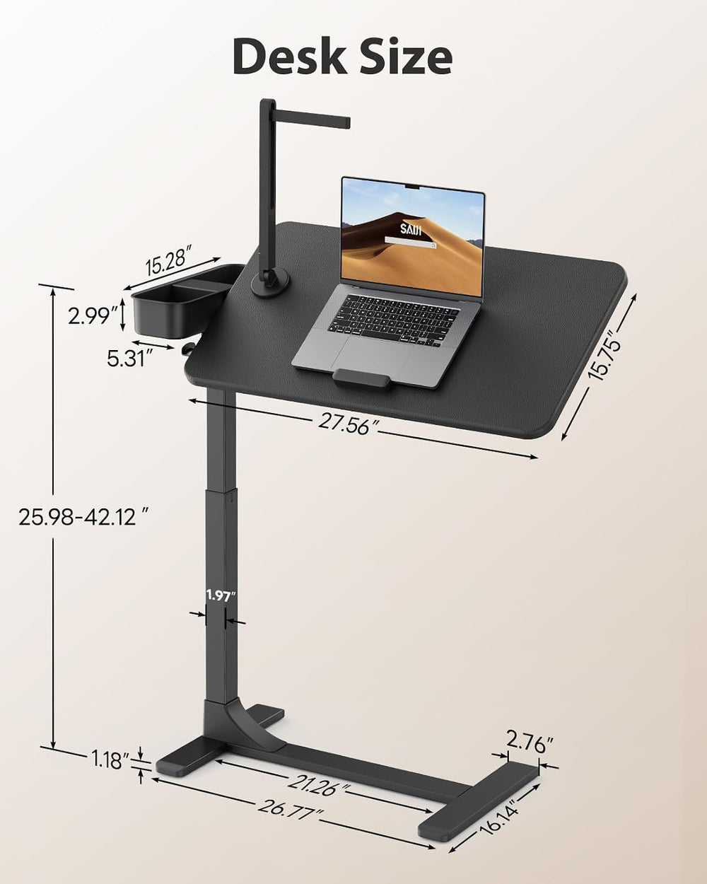 SAIJI Magnetic Height and 360° Angle Adjustable Overbed Bedside Table Tray
