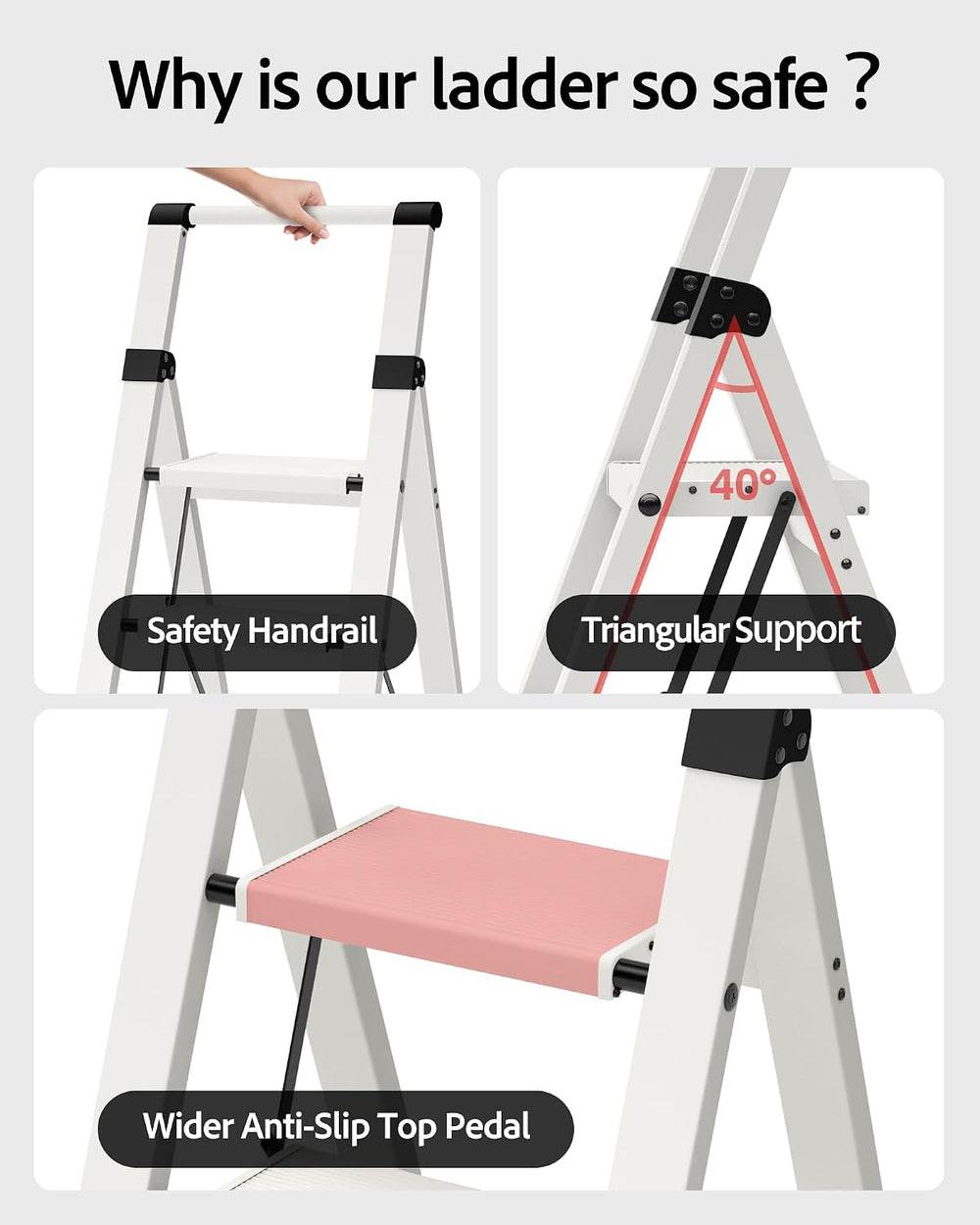 Taranta 4 Step Ladder,Lightweight Aluminum Step Stool Foldable -White