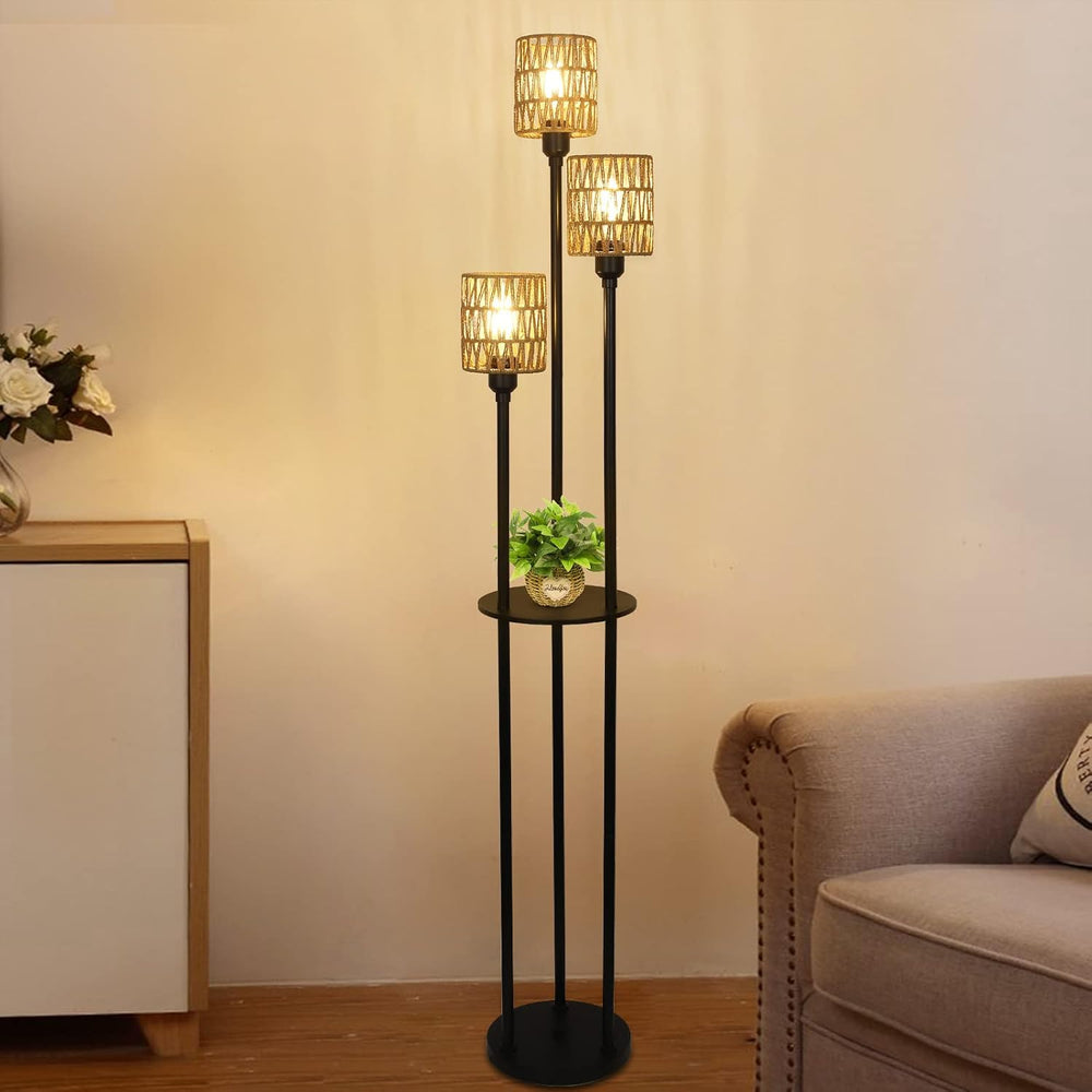 Boho Floor Lamp with Shelves, 3-Lights Farmhouse Tall Floor Lamp with ON/Off ...