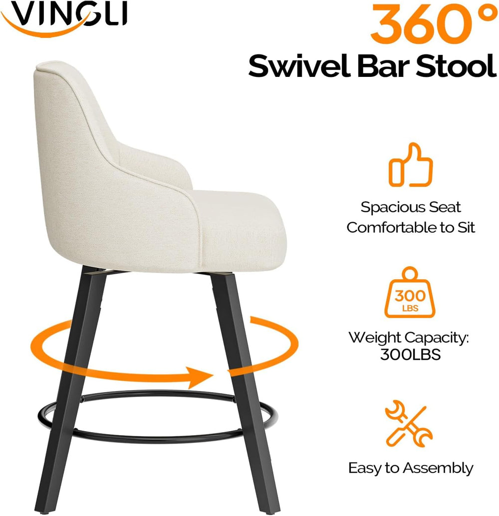 VINGLI 24" H Swivel Barstools Counter Height Bar Stool Set of 3, Beige