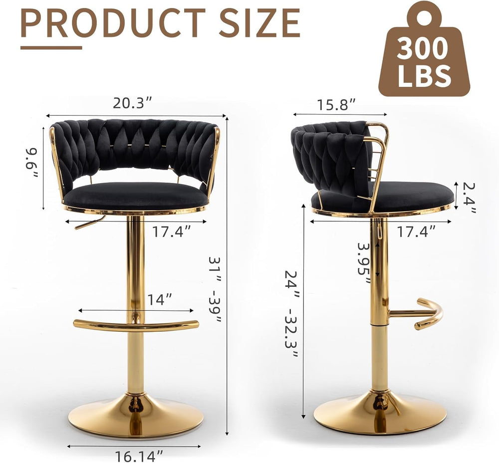 Gold Bar Stools Set of 3, Counter Stools for Kitchen Island (Black)