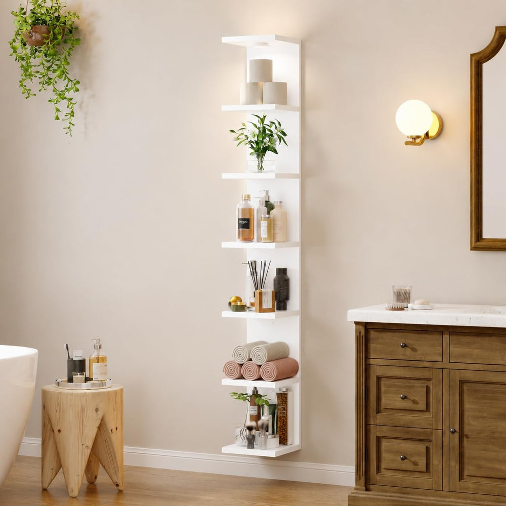 7 Tier Wall Shelf Unit White Floating Shlef with Led Light for Display