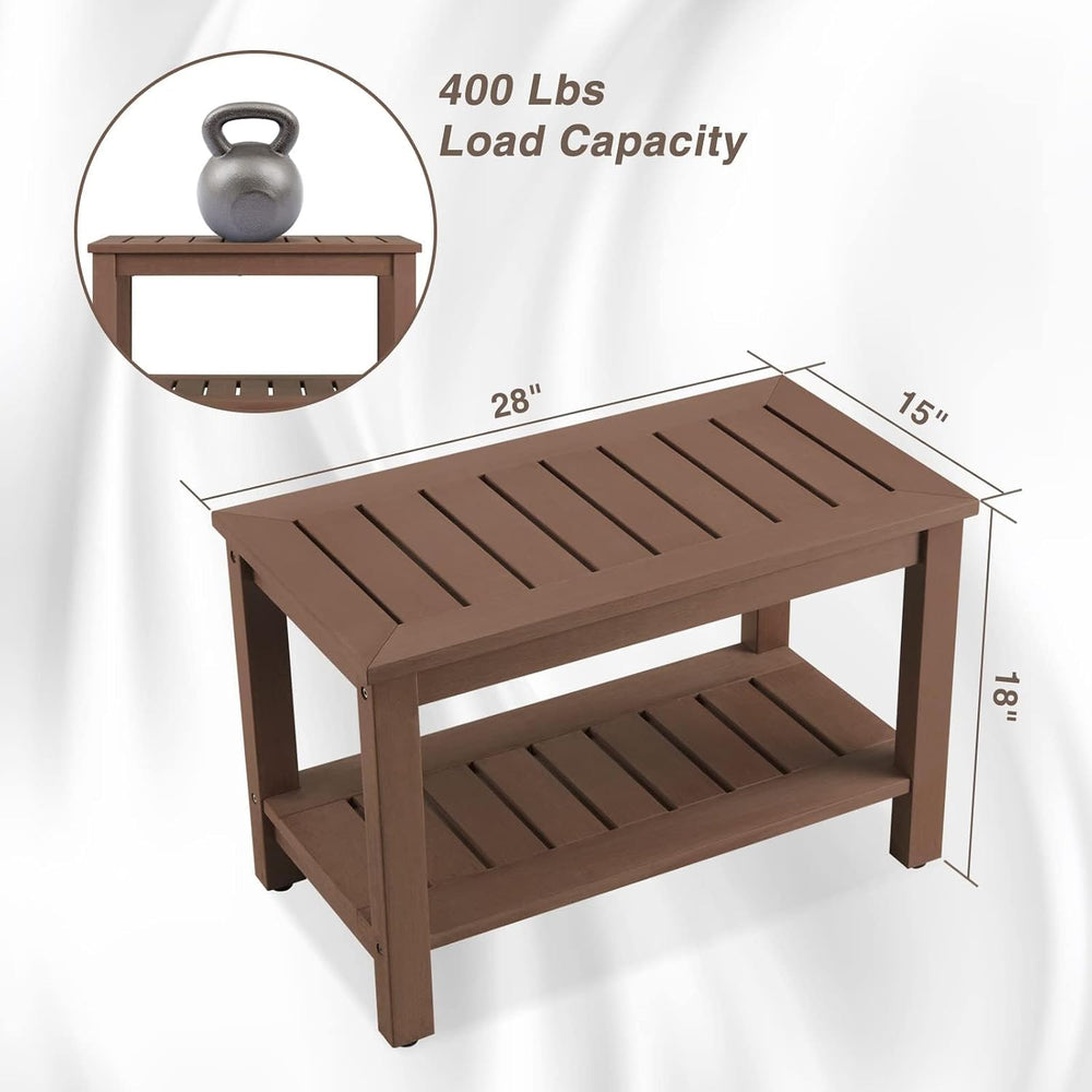 Psilvam 28" Poly Lumber Outdoor Patio Coffee Table with Storage Shelf,Brown