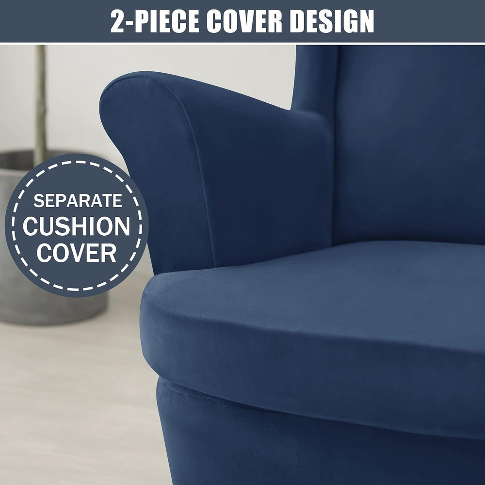 CONRUSER Stretch Wingback Chair Covers, 2 Piece Wing Chair Slipcovers Soft Ve...