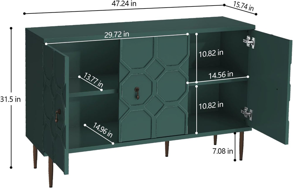 Sideboard Buffet Cabinet with Storage, 47" Accent Cabinet with Decorativ...