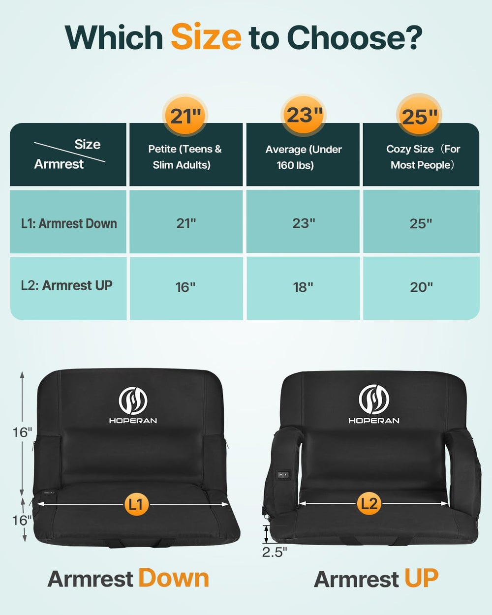 HOPERAN Massage Heated Stadium Seats for Bleachers, Dual Control, Portable