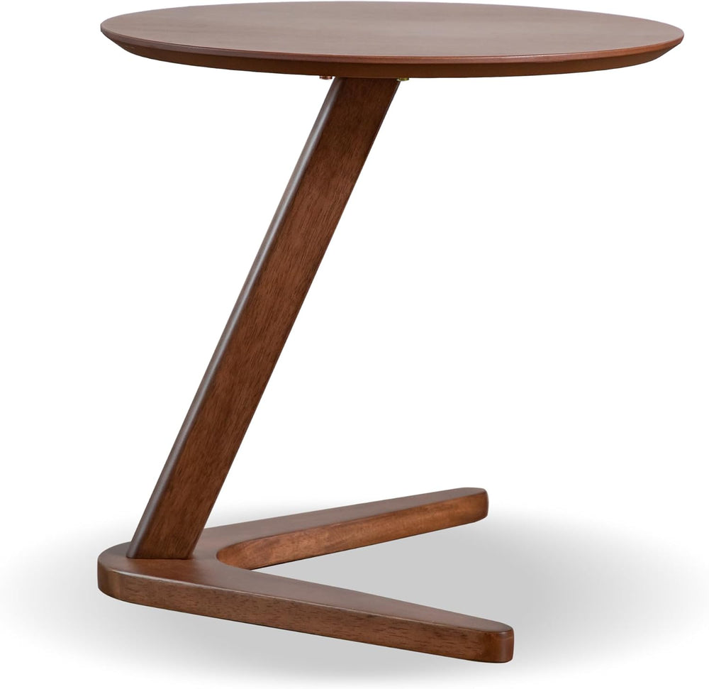 Furniture of America Lucian Mid-Century Modern Solid Wood Brown Round Side Ta...