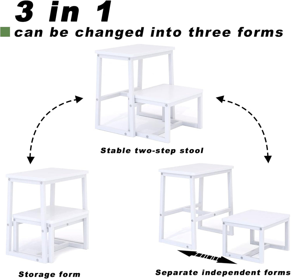 2 Step Stool for Adults Wooden Step Stool with 500 Lbs, White