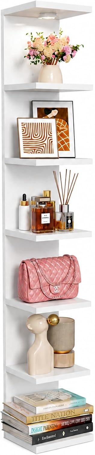 7 Tier Wall Shelf Unit White Floating Shlef with Led Light for Display