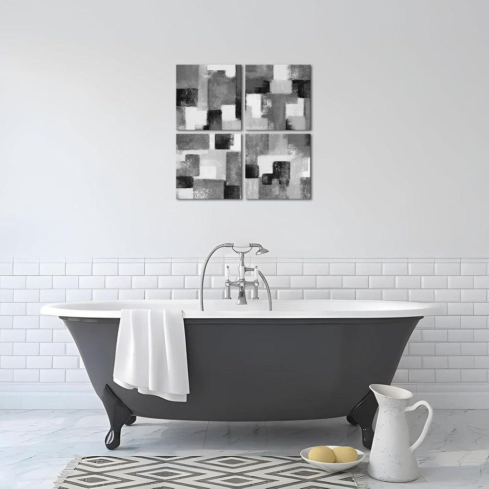 LoveHouse Black and Gray Abstract Bathroom Decor Geometric Wall Art