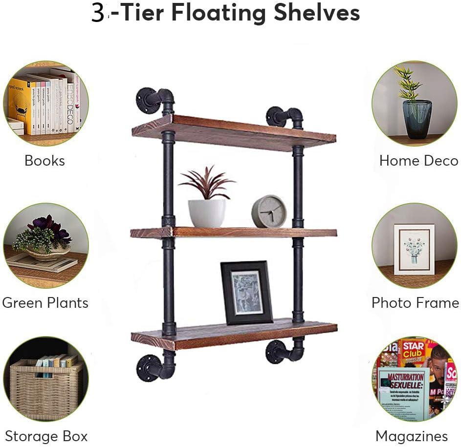 Industrial Pipe Shelving Bookshelf Rustic Modern Wood Ladder Storage Shelf 3 ...