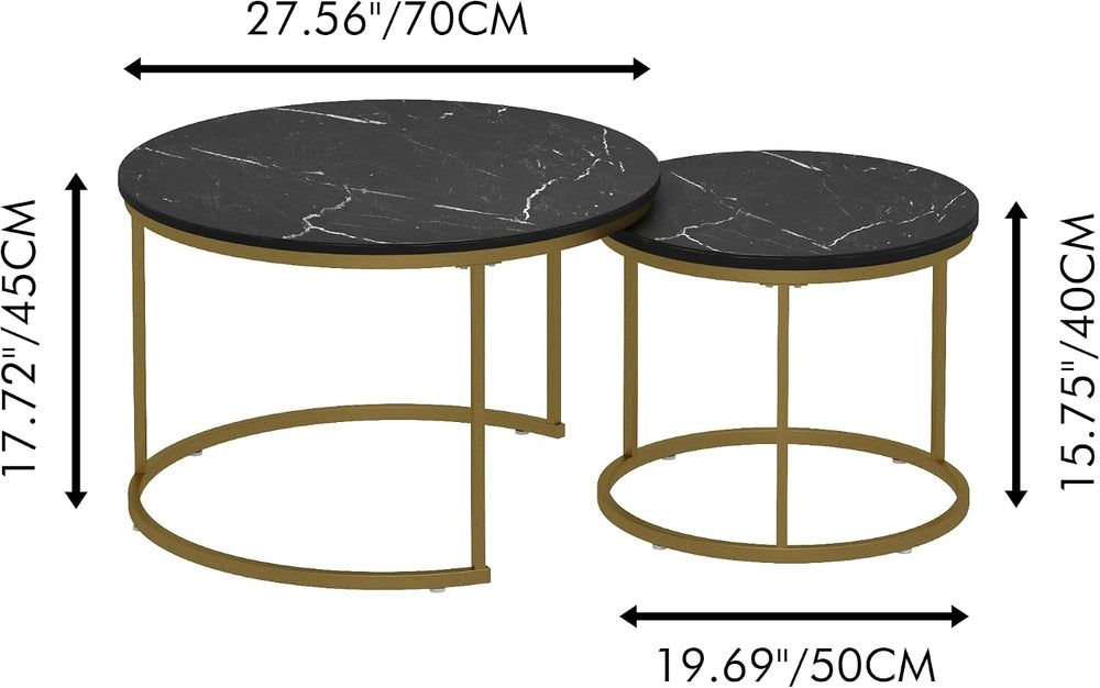 27.56 inch Small Round Nesting Coffee Table Set of 2 for Living Room, Wood Gr...