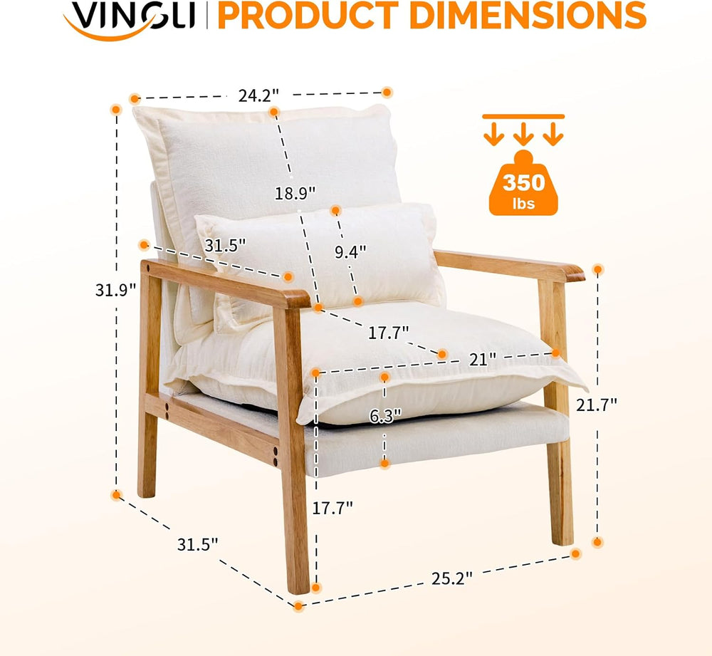 VINGLI Mid-Century Modern Cloud Accent Armchairs Set of 2 with Lumbar Pillow,...