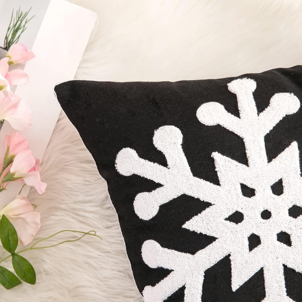 MIULEE Christmas Throw Pillow Covers Black Decorative Snowflake 20x20