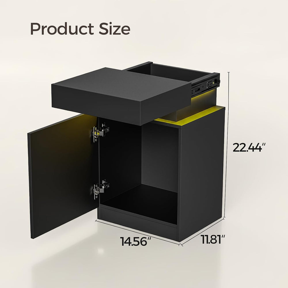 Black Nightstands Set of 2 Modern Nightstand with Charging Station