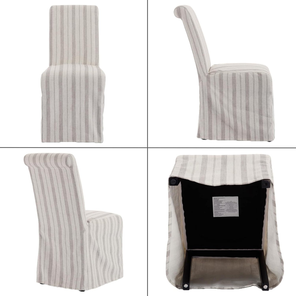 Upholstered Slipcovered Dining Chairs Set of 6, Khaki Stripe