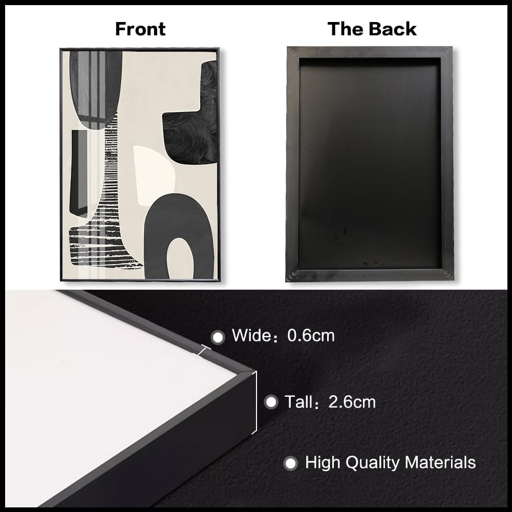 QKF 3Pcs Black White Abstract Crystal Geometric Framed Canvas Wall Art Set