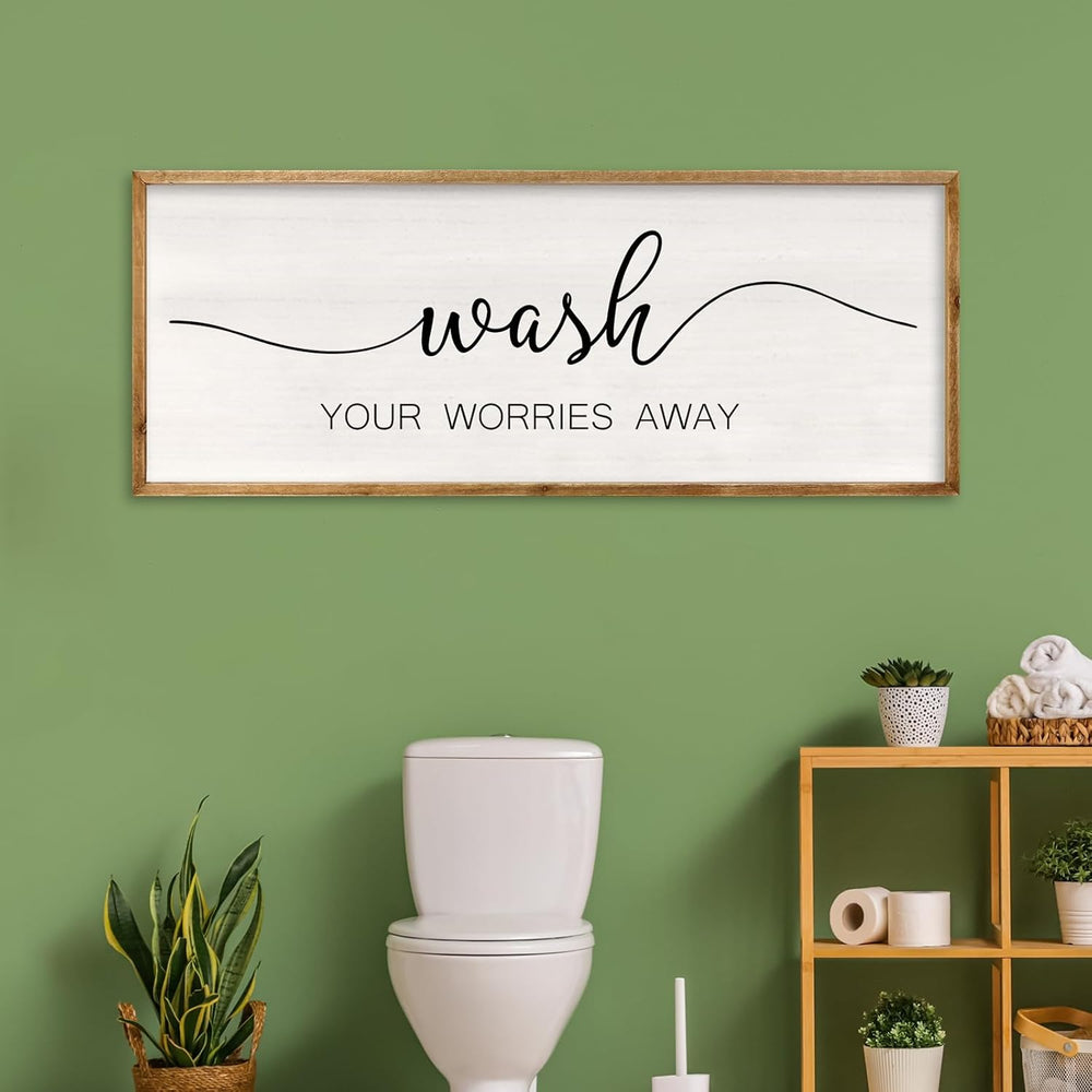 Wash Your Worries Away Bathroom Wall Decor 32x12 Inch Wood