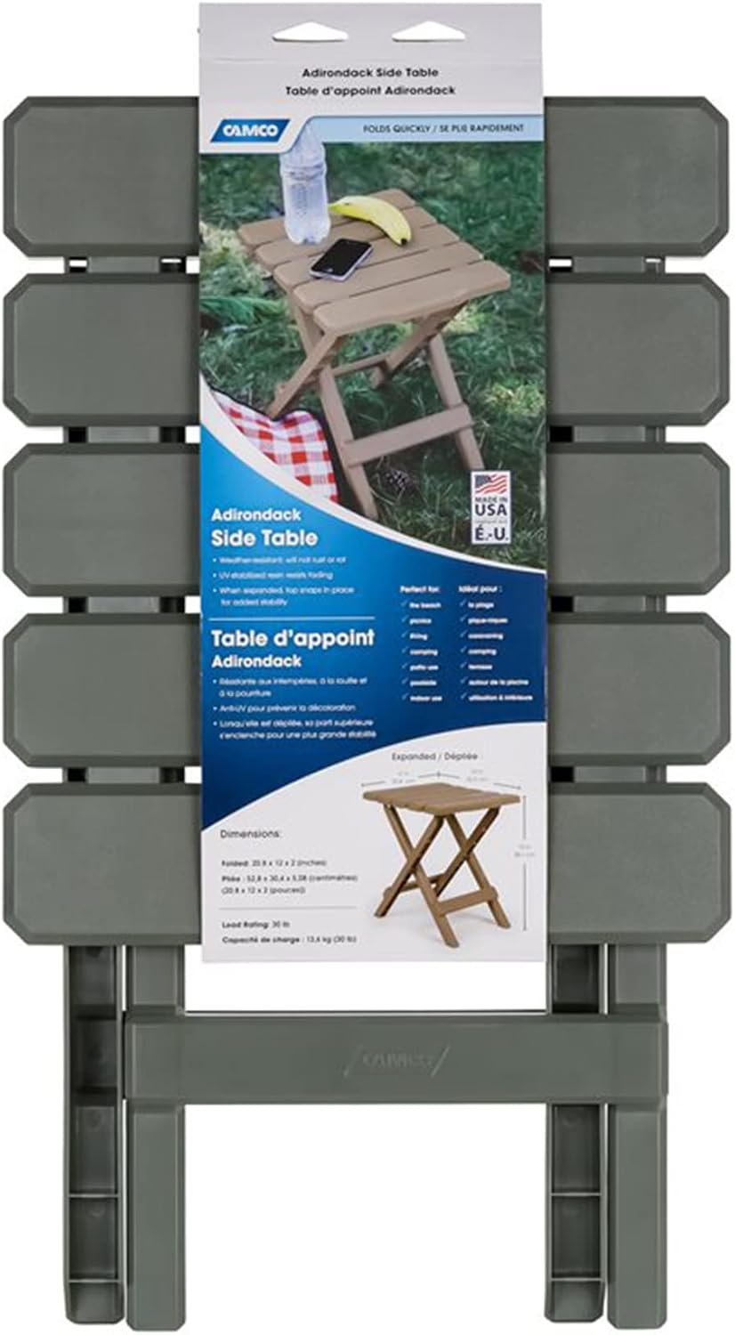 Camco Adirondack Quick-Folding Plastic Side Table, Sage, 2 Pack, 51880