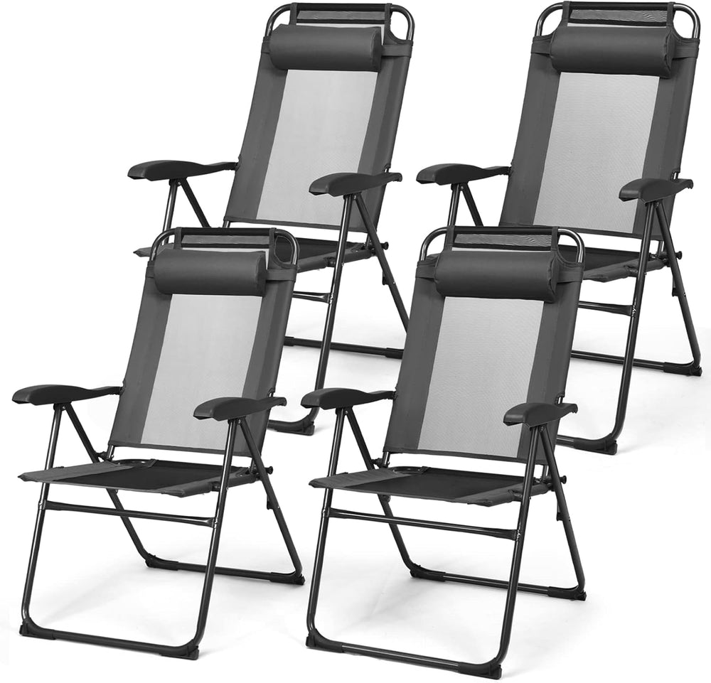 Tangkula Folding Patio Dining Chairs Set of 4, Portable Patio Chairs with 7 L...
