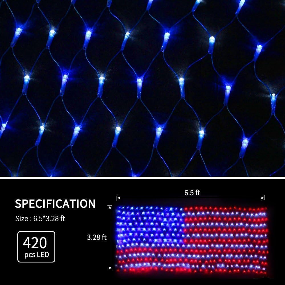 YULIANG LED American Flag Lights,6.5ft*3.2ft Waterproof Led Flag Net Light Ou...