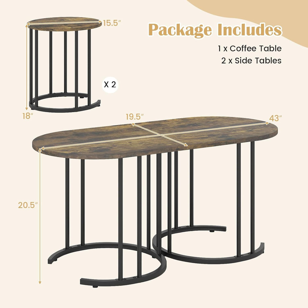 GIANTEX Nesting Coffee Table Set of 3, Living Room Table Set, Brown