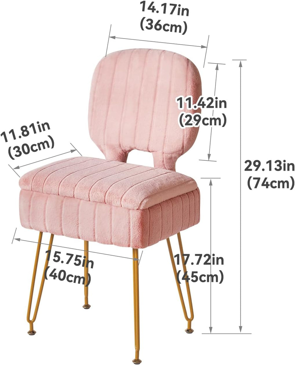 IBUYKE Vanity Stool with Storage, Folding Back Makeup Chair, Pink WBD030P