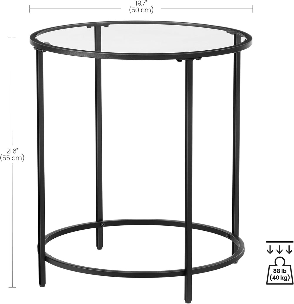 VASAGLE Round Side Tables, Set of 2, Glass End Tables with Metal Frame