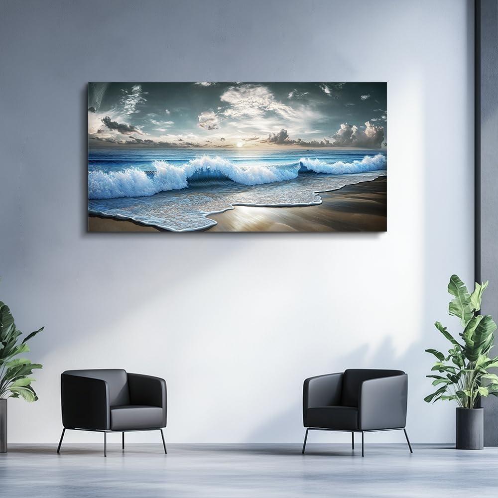 MHARTK66 Blue Ocean Canvas Wall Art Large Paintings For Living Room Landscape...