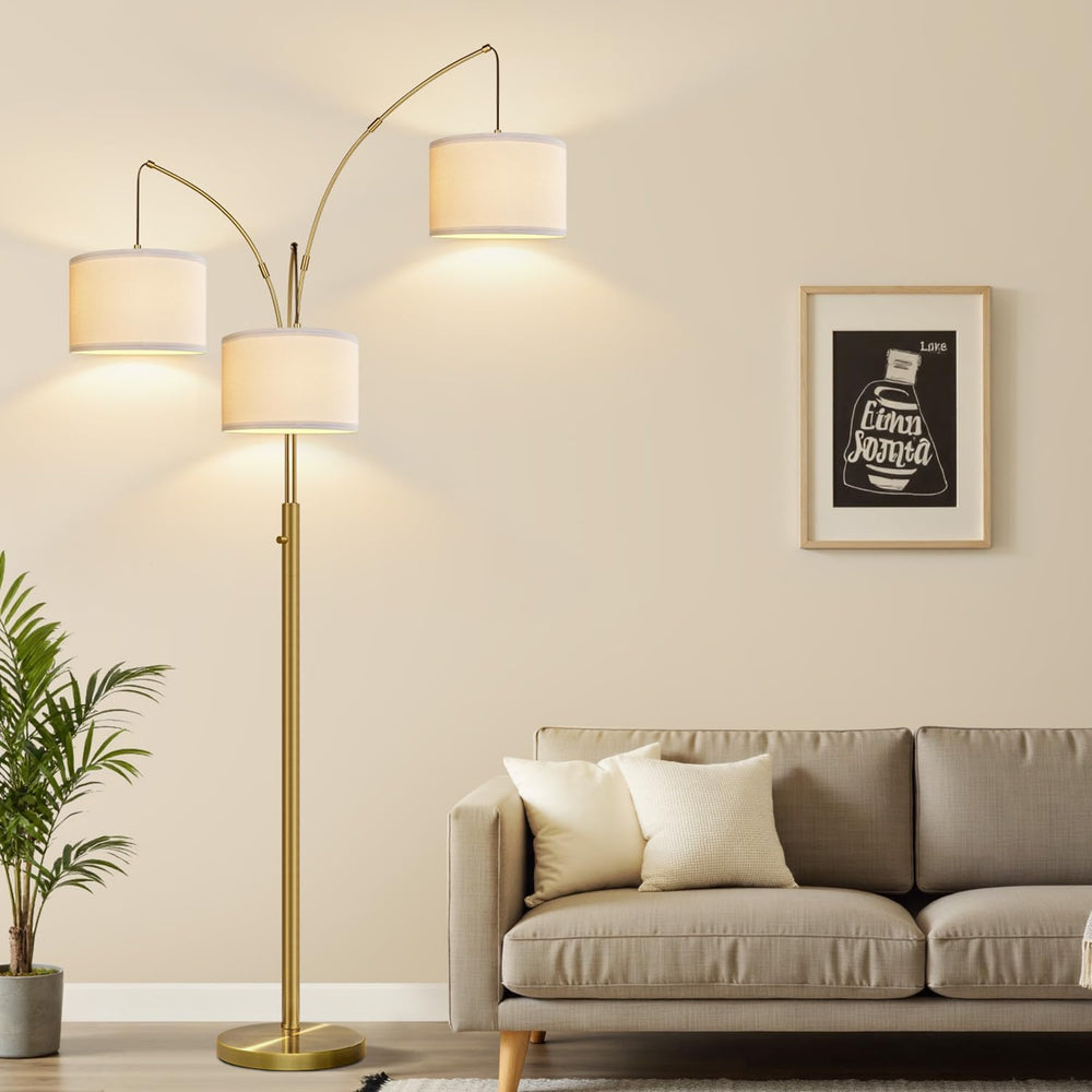 Nintiue Dimmable Floor Lamp - 3 Lights Brass Arc Floor Lamps for Living Room,...