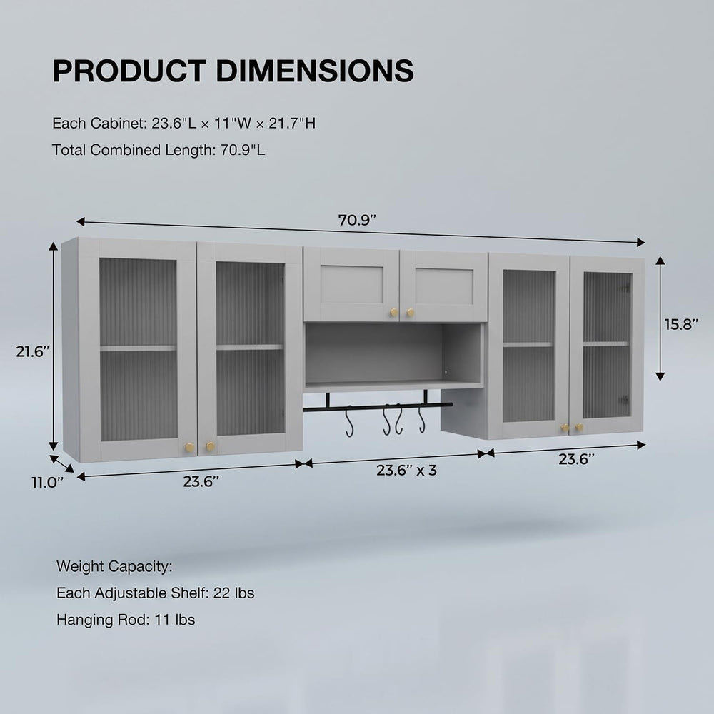 Kikihouse Wall Mounted Storage Cabinet Set with Glass Doors (Grey)