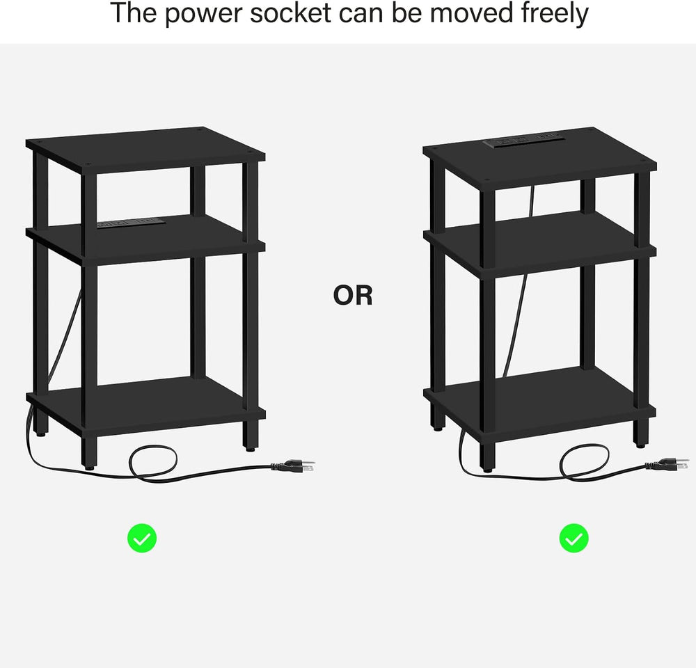 TUTOTAK Set of 2 End Table with Charging Station, 3-Tier Storage Shelf