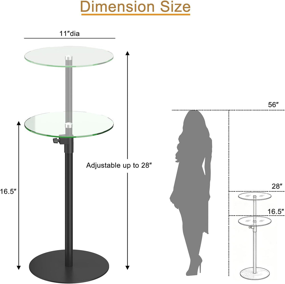 Round Side Table Set of 2, Glass End Table, Round Coffee Table, Black