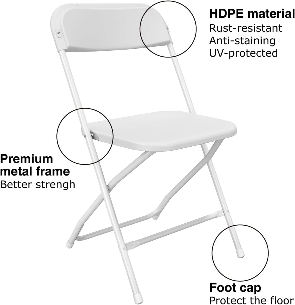 2 Pack White Folding Chairs for Wedding Party School, 350lbs