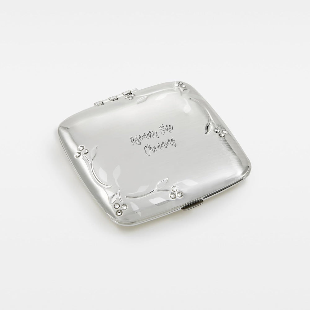 THINGS REMEMBERED Engraved Silver Leaves and Vines Compact Makeup Mirror (Fre...