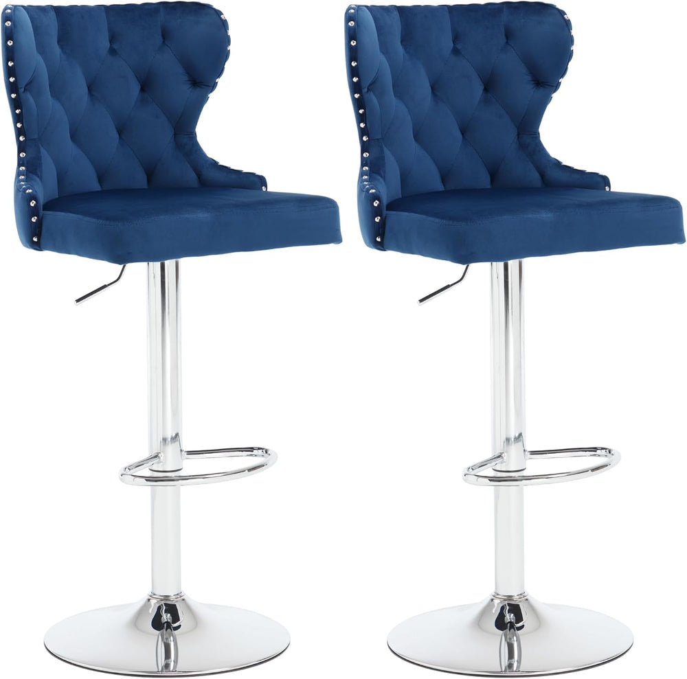 Set of 2 Adjustable Swivel Bar Stools, Velvet Upholstered Counter Height Chai...