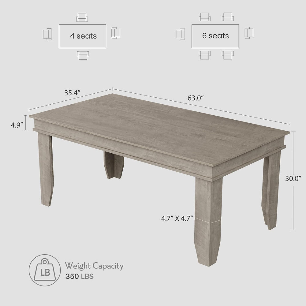 GarveeHome Farmhouse Dining Table for 4-6 People, 63" Long Kitchen Tables